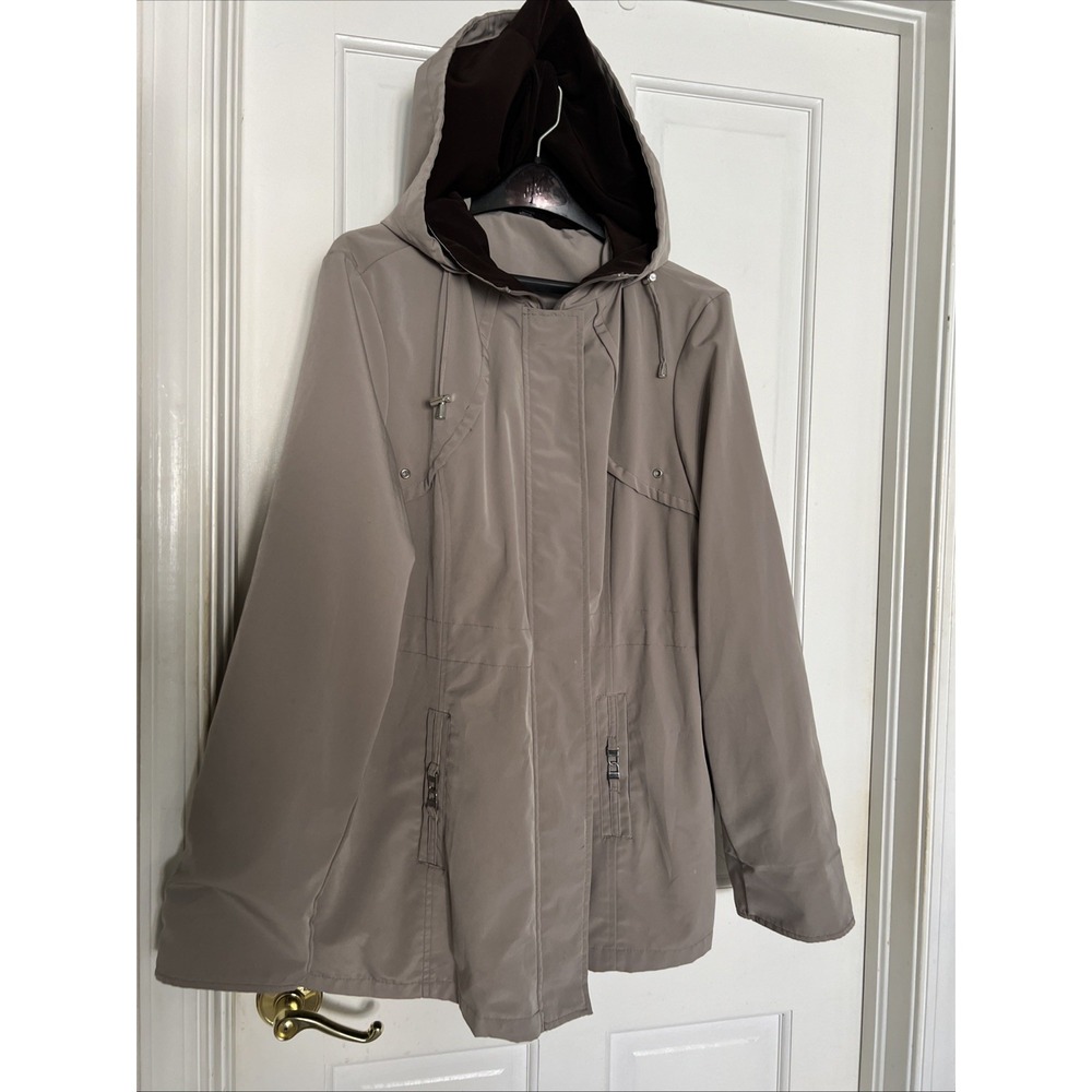 George Hoo1ded Lightweight Utility Taupe Jacket Lined Detachable Hood Sz 18/20 - Picture 1 of 16